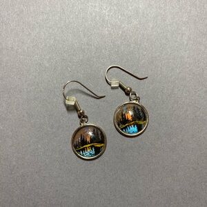 Vintage butterfly wing silver round Earrings
